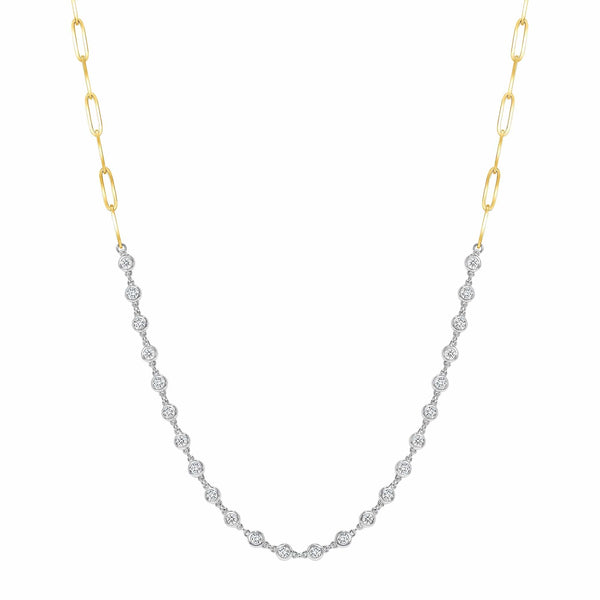 Rising Star Diamonds Necklaces 14K Two Toned Diamond Paper Clip Necklace